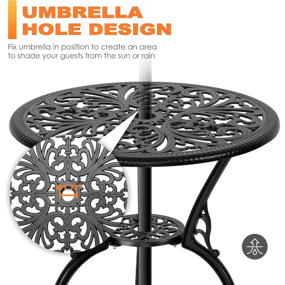 3 Piece Outdoor Bistro Table Set Cast Aluminum Patio Table Chairs Umbrella