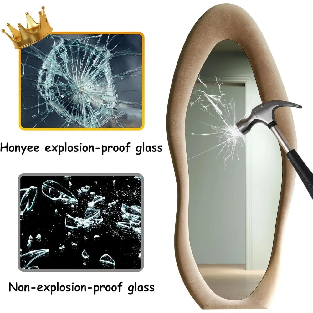 63x24 Inch Full-Length Irregular Wave Mirror Hanging Leaning Wall Decor