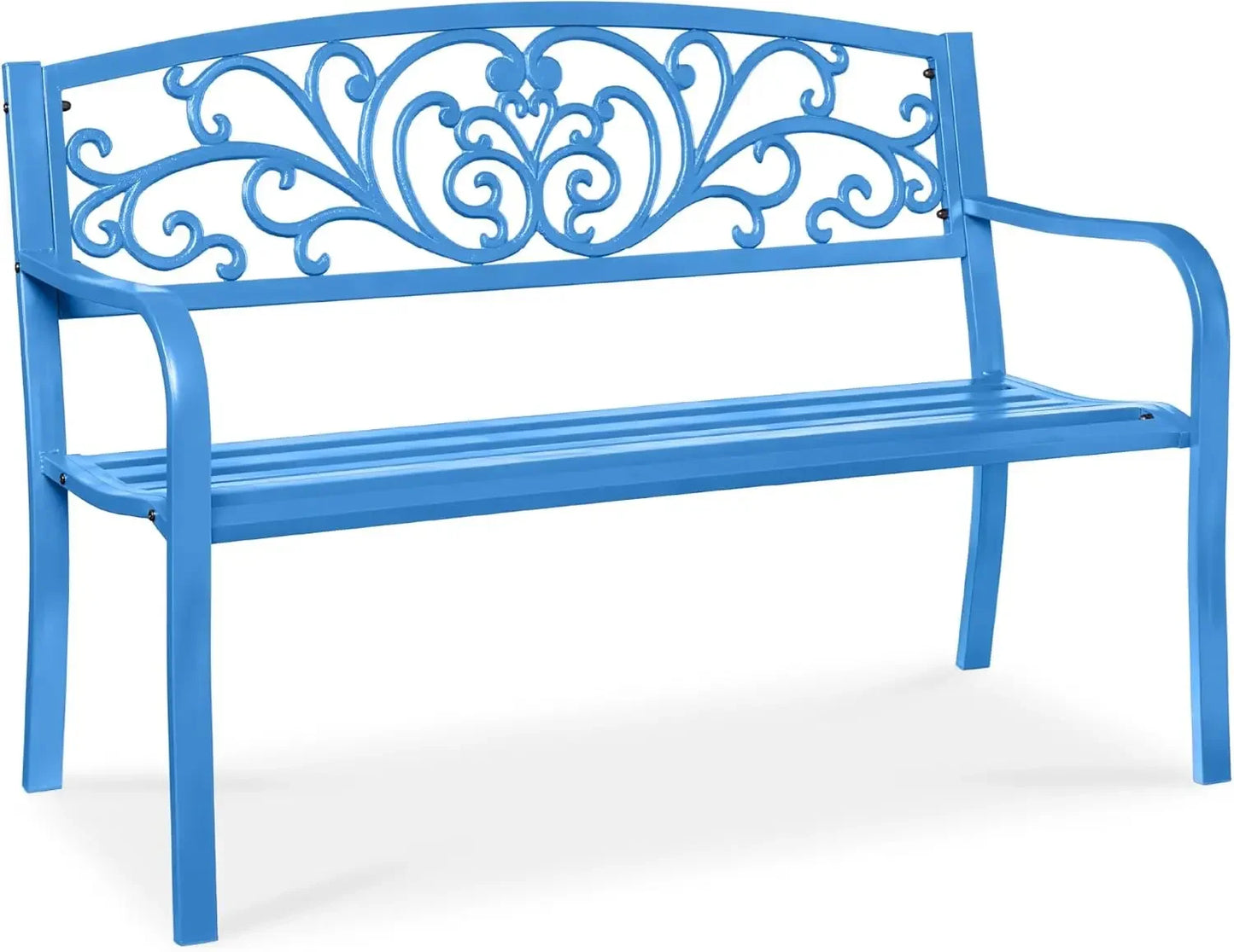 Ljustra Outdoor Steel Garden Bench with Floral Design Backrest