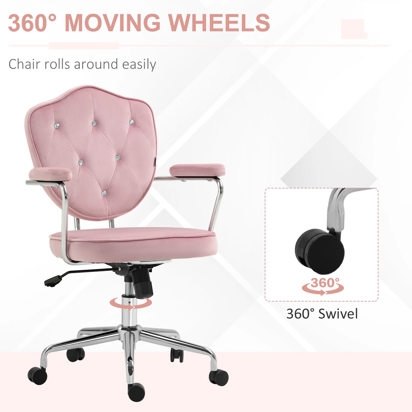 Ljustra Cute Velvet Office Chair Swivel Adjustable Pink Home Furniture