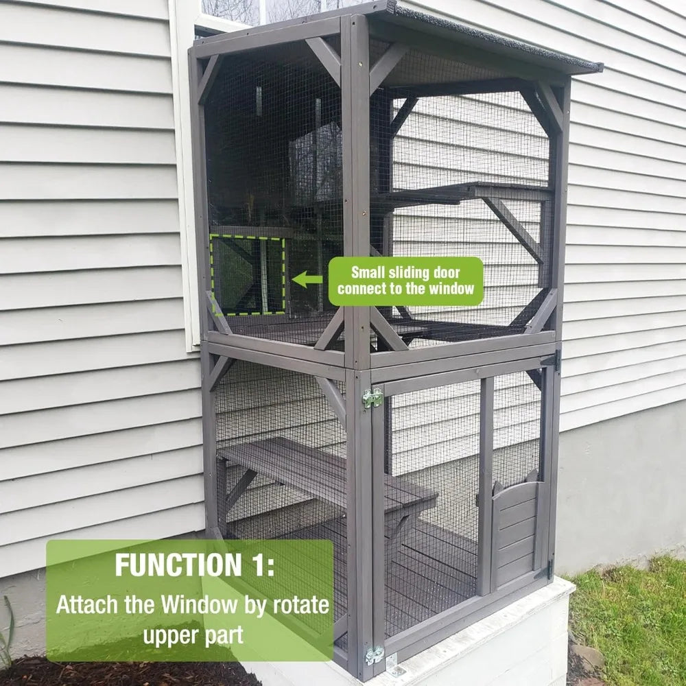 Cat House Mobile Catio Outdoor Enclosure on Wheels with Waterproof Roof