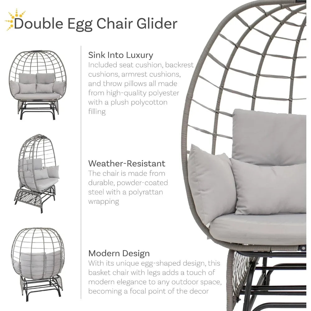 Double Outdoor Egg Chair Glider Rocking Chair for 2 with Cushions