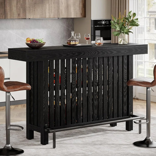 Large Home Bar Unit 2-Tier Mini Bar Table Modern Coffee Bar Cabinet