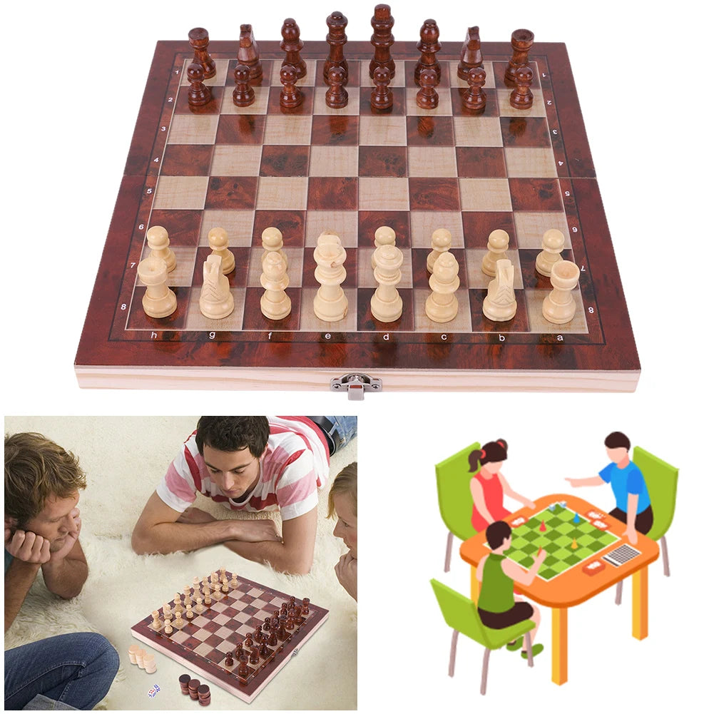 Ljustra 29x29cm Large Chessboard Wooden Set 3 in 1 Best Gifts for All