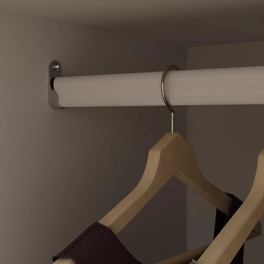 Armoire Wardrobe Closet 4 Doors 2 Hanging Rods White Wooden Storage