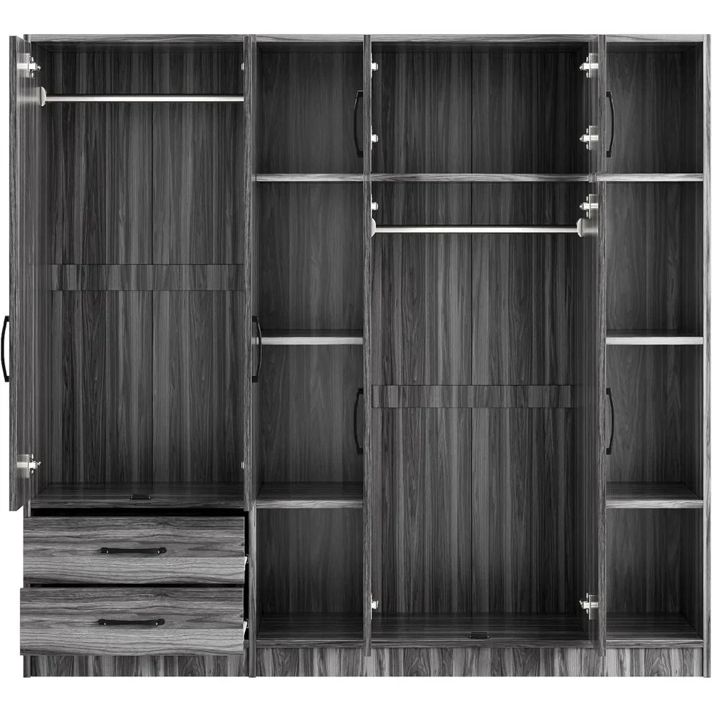 Large Wardrobe Armoire Closet 6 Doors 2 Drawers Freestanding Cabinet