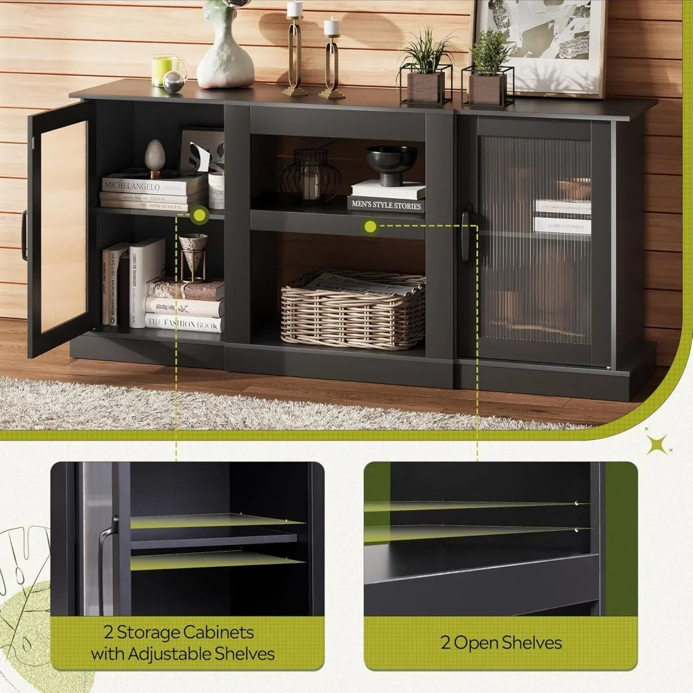 Retro TV Stand 65 Inch Modern Entertainment Center with Storage Shelves