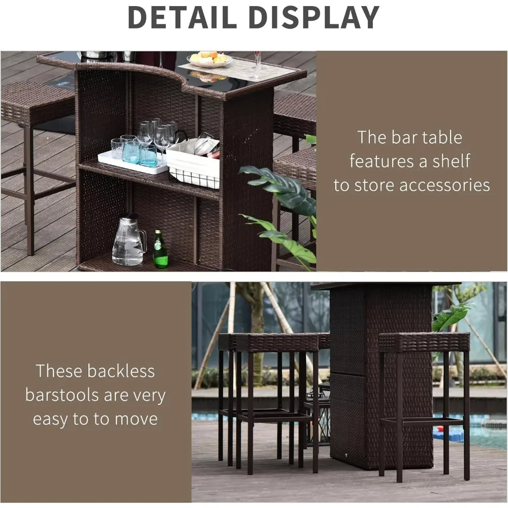 Ljustra 5 Pcs Rattan Wicker Bar Set High Top Outdoor Table Chairs