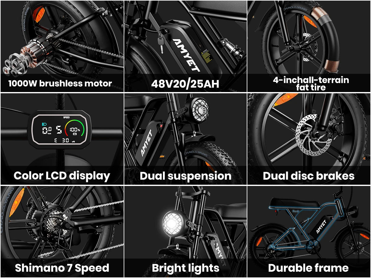 Ljustra V9-G60 1000W Electric Bike Adults 20 Inch Tires Mountain Ebike