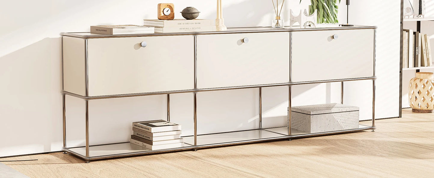 Modular Stainless Steel TV Cabinet Storage Shelf Living Room Furniture