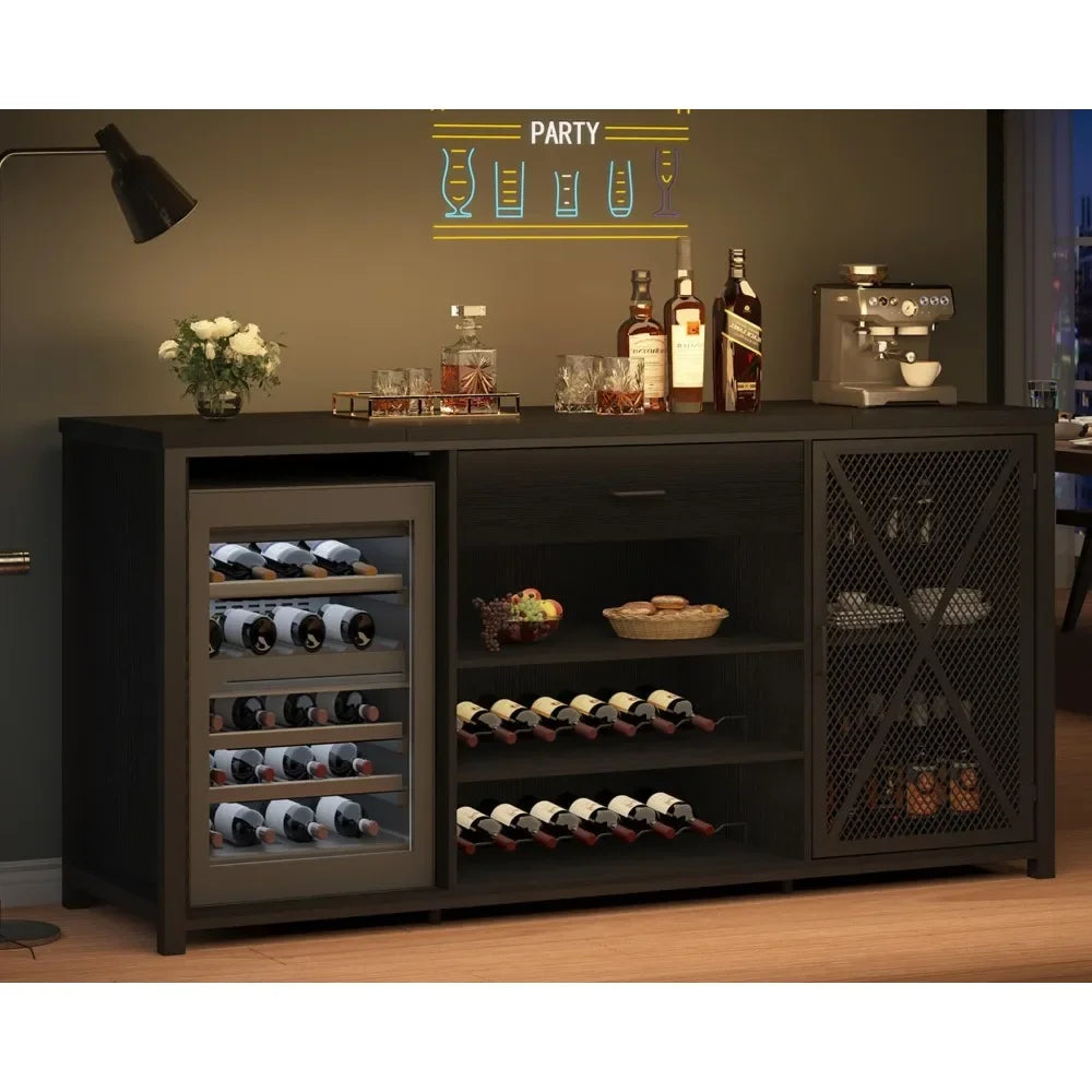 Large Modern Coffee Bar Cabinet with Fridge Space Wine Liquor Rack
