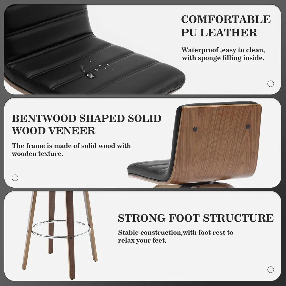 Bar Stools 26 Inch Set of 4 Swivel PU Leather Modern Counter Stools