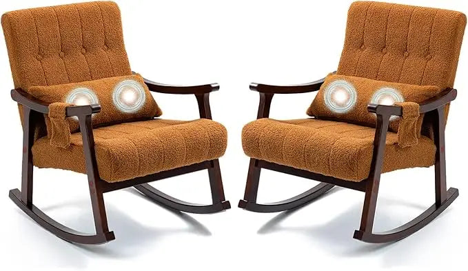 Rocking Chair Nursery Set of 2 Upholstered Glider with Massage Pillow