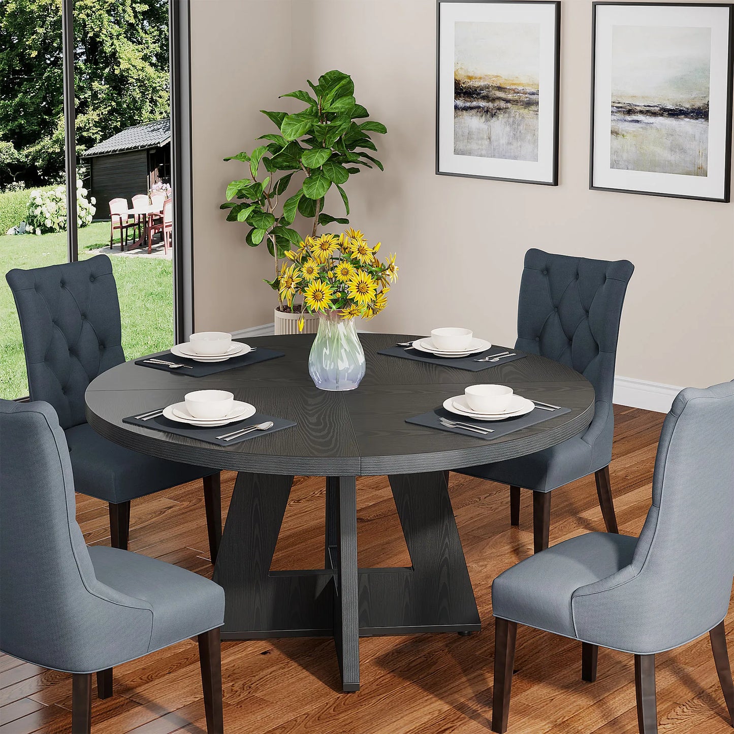 Ljustra Round Dining Table for 4 Farmhouse Style Kitchen Table 47 Inch