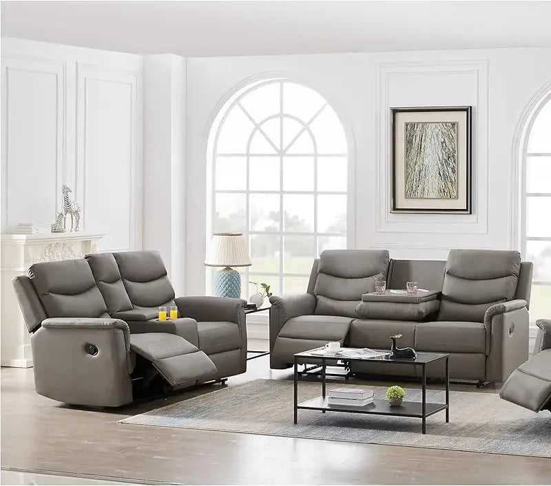 77" Faux Leather Reclining Loveseat Sofa w/ 2 Recliners, Cup Holders, Console – Manual Recliner Couch