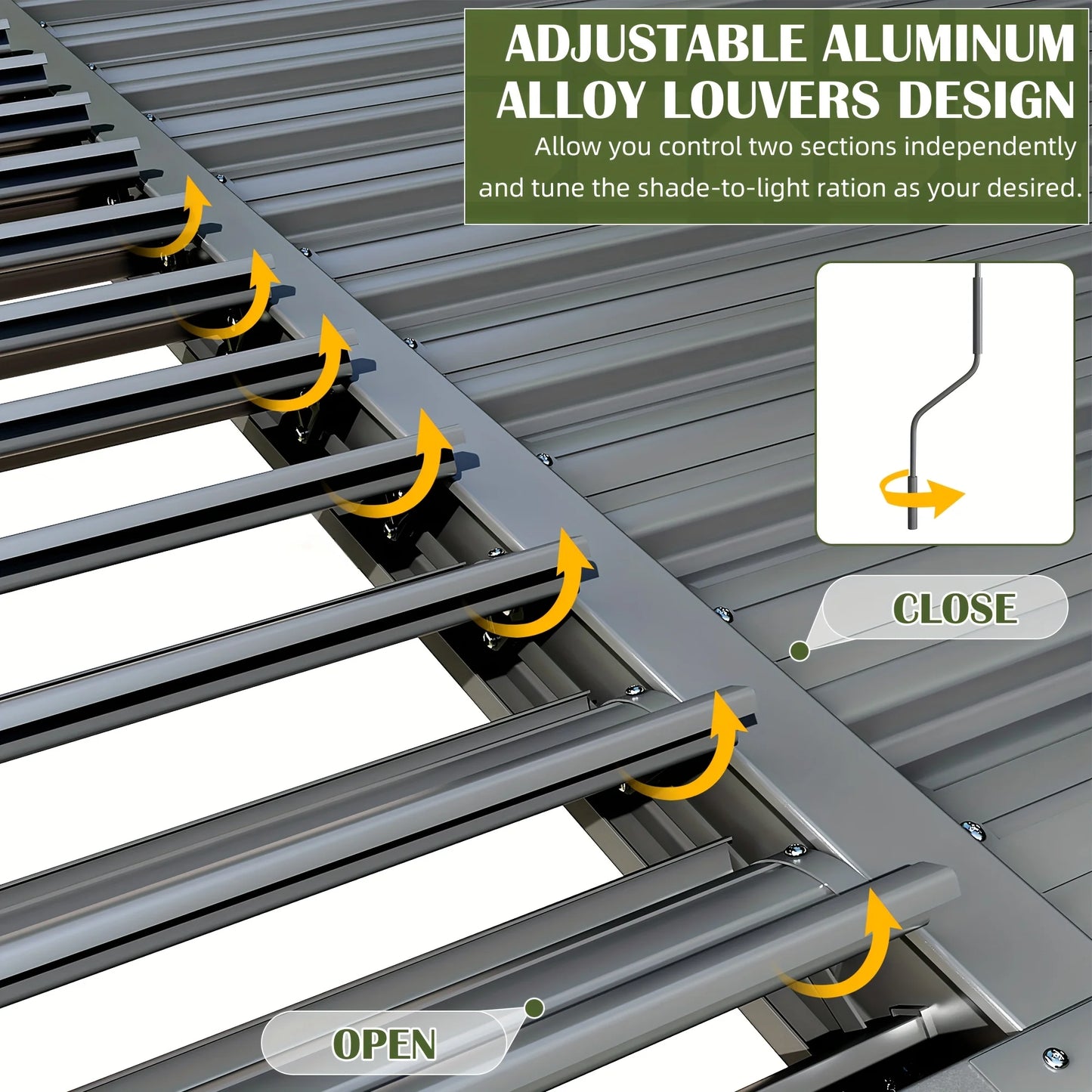 Adjustable Louvered Pergola Aluminum Frame Waterproof Gazebo Backyard