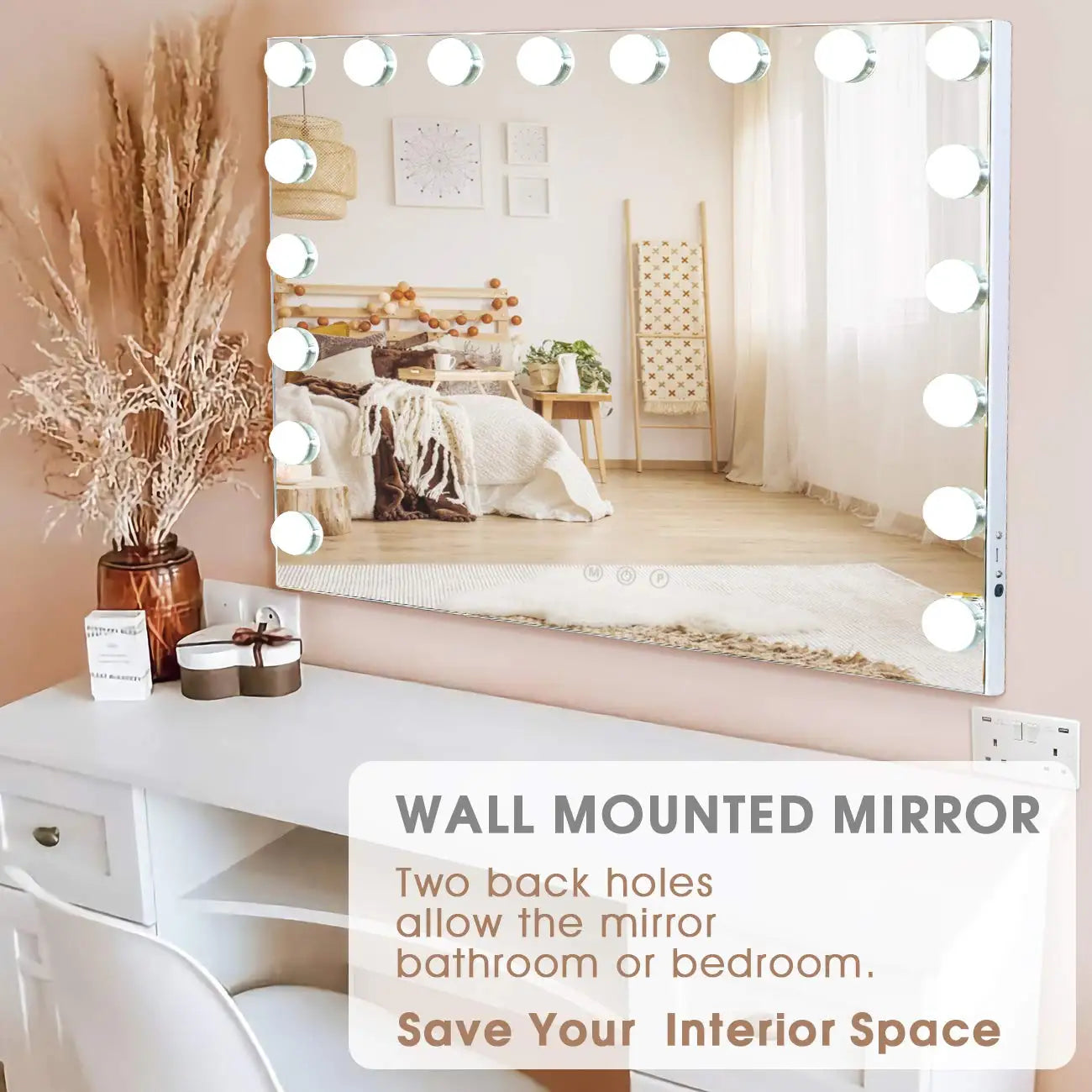 Large Hollywood Makeup Mirror with 18 LED Bulbs and USB Charging Port