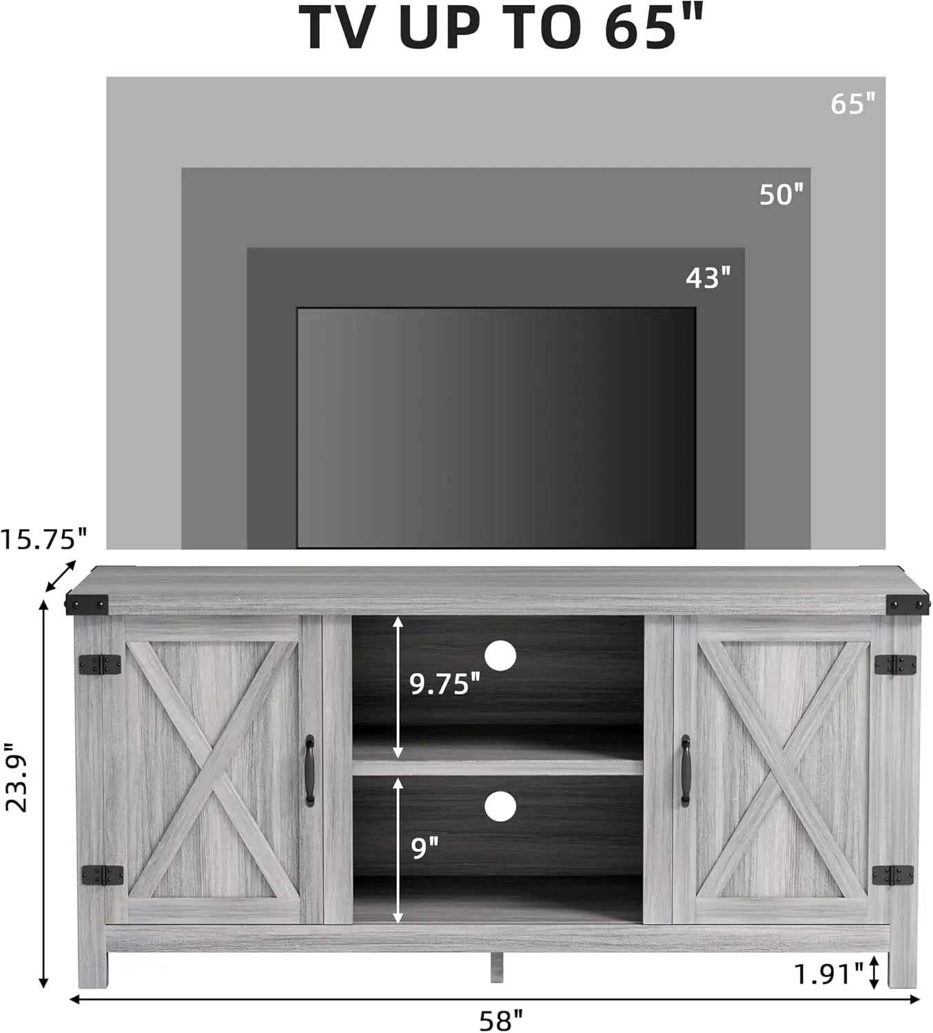 Ljustra 65 Inch TV Stand Farmhouse Entertainment Center Storage Cabinet