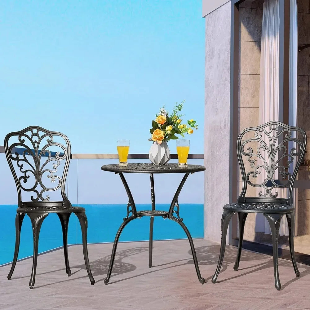 3 Piece Outdoor Bistro Table Set Cast Aluminum Patio Table Chairs Umbrella