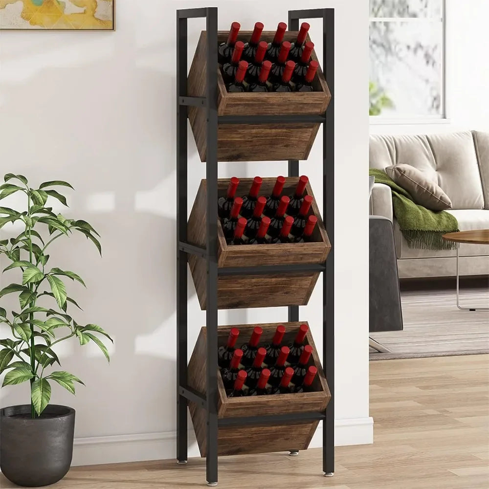 Freestanding Wooden Wine Rack 3 Tier Liquor Bottle Organizer Storage