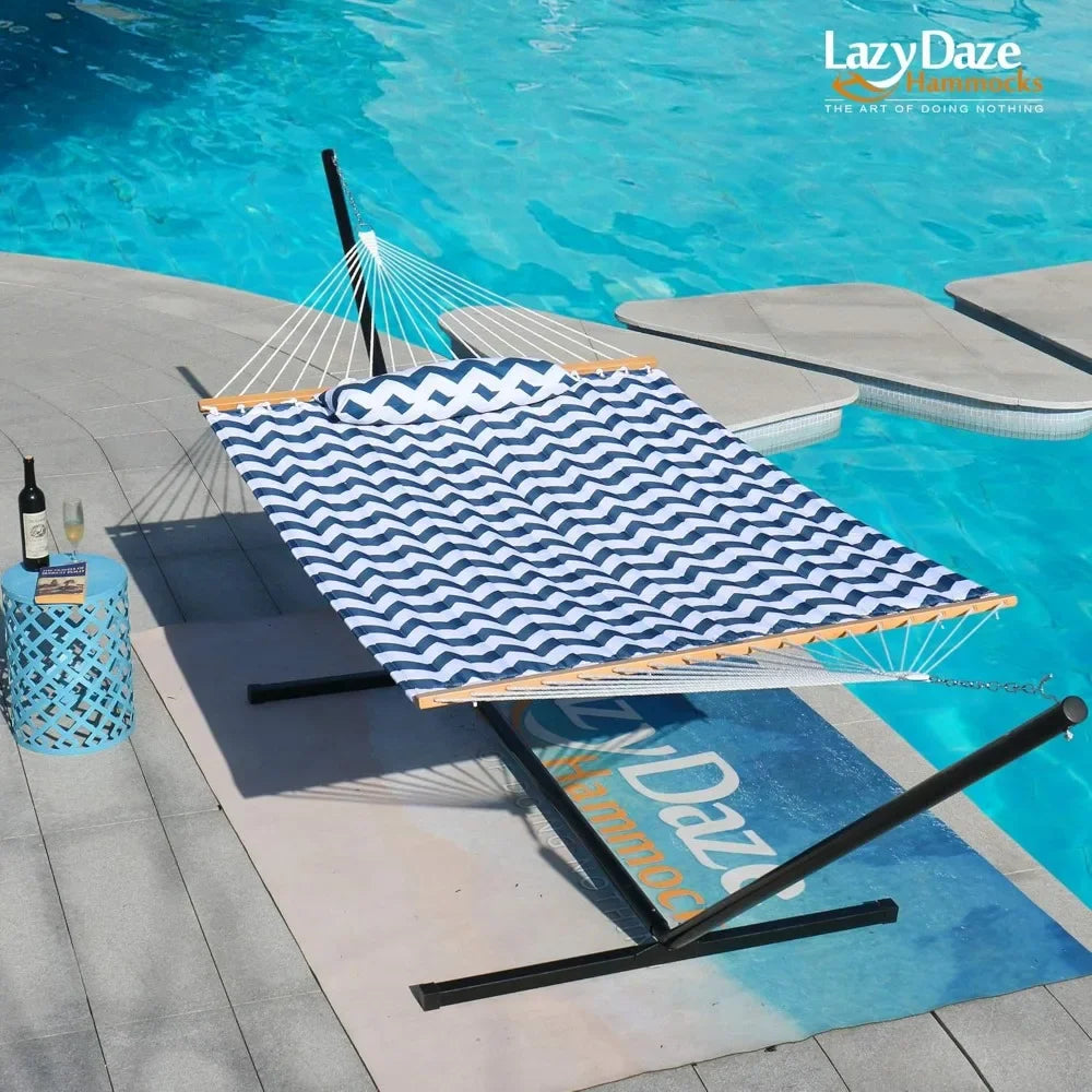 12FT Double Quilted Hammock with Spreader Bars Detachable Pillow