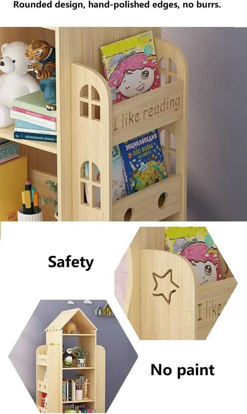 Rotating Bookshelf 360 Display Wooden Bookcase Storage Rack Kids Organizer