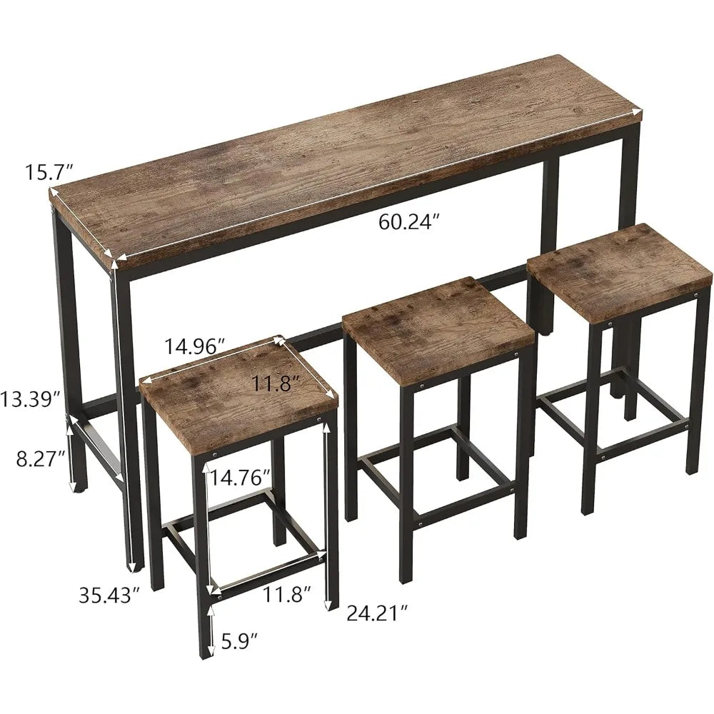 Ljustra Bar Table and Chairs Set 60.24” High Top Kitchen Dining Desk