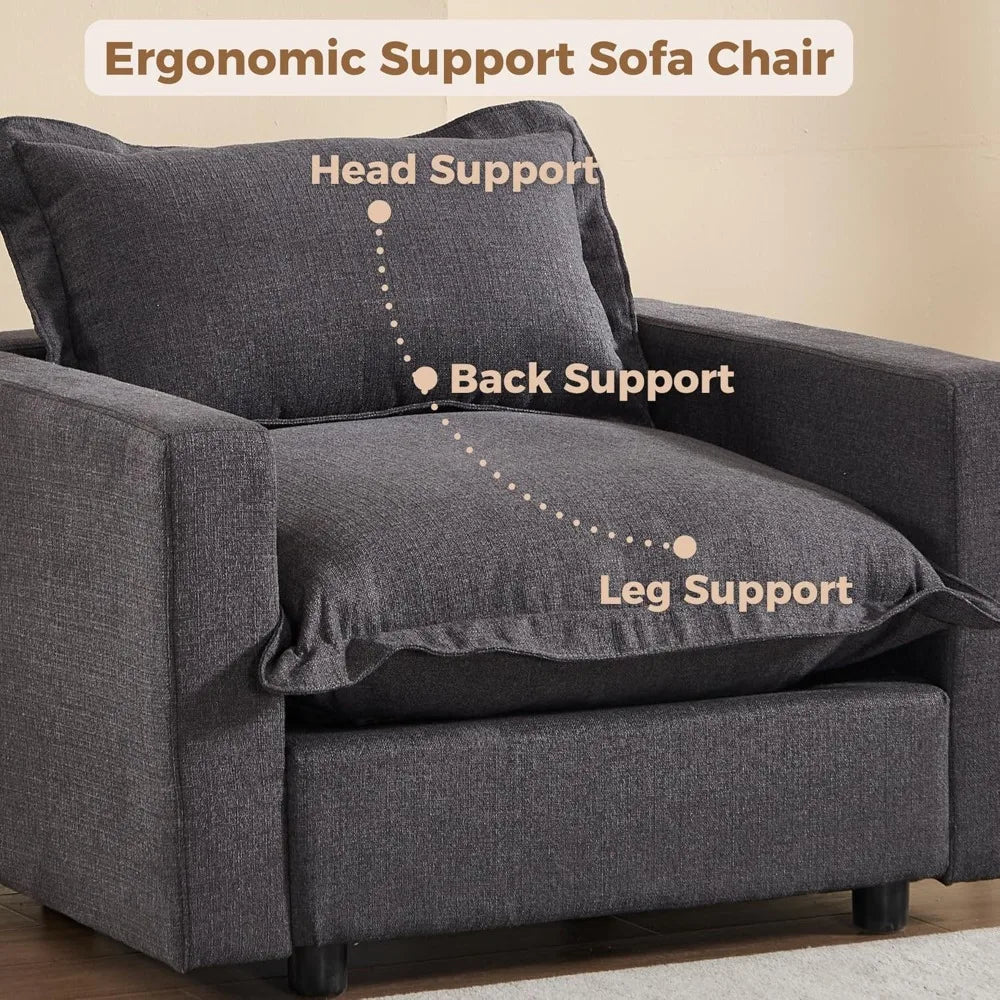 Ljustra 126" Modular Sectional Sofa with Moveable Ottoman Deep Seat Linen Couch