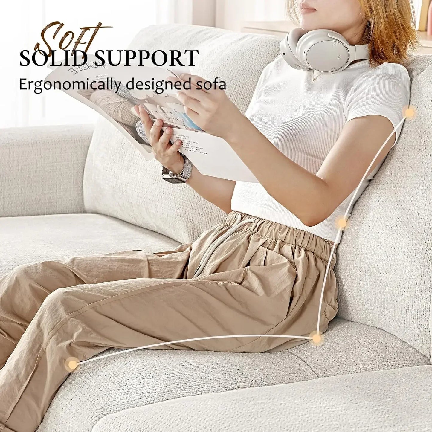 Chenille Beige Sofa Set w/ Storage Ottoman – 3-Seater & Loveseat, Comfy Couch for Living Room