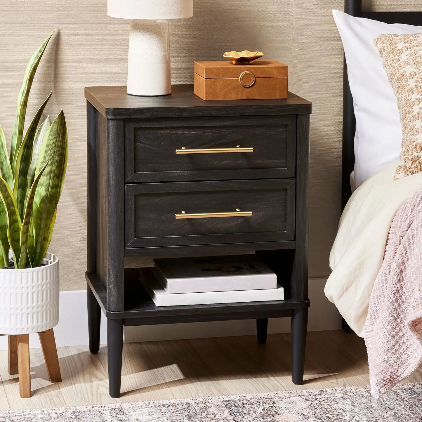 Oaklee 2 Drawer Nightstand Modern Home Furniture Storage Charcoal