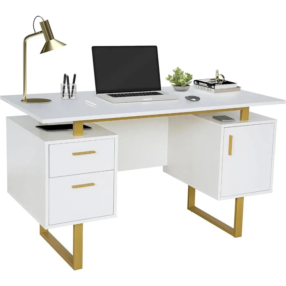 Ljustra Modern Office Desk with Storage Drawers and Cabinet 51.25" Wide