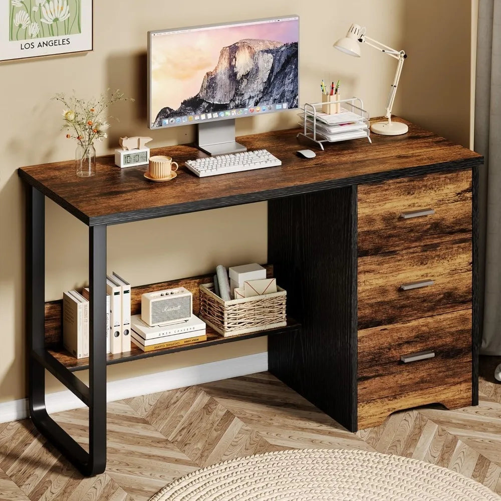 Small Modern Desk with 3 Drawers for Home Office and Bedroom Storage