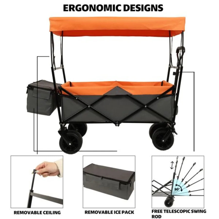 480Lbs Collapsible Wagon with Canopy All Terrain Lightweight Foldable