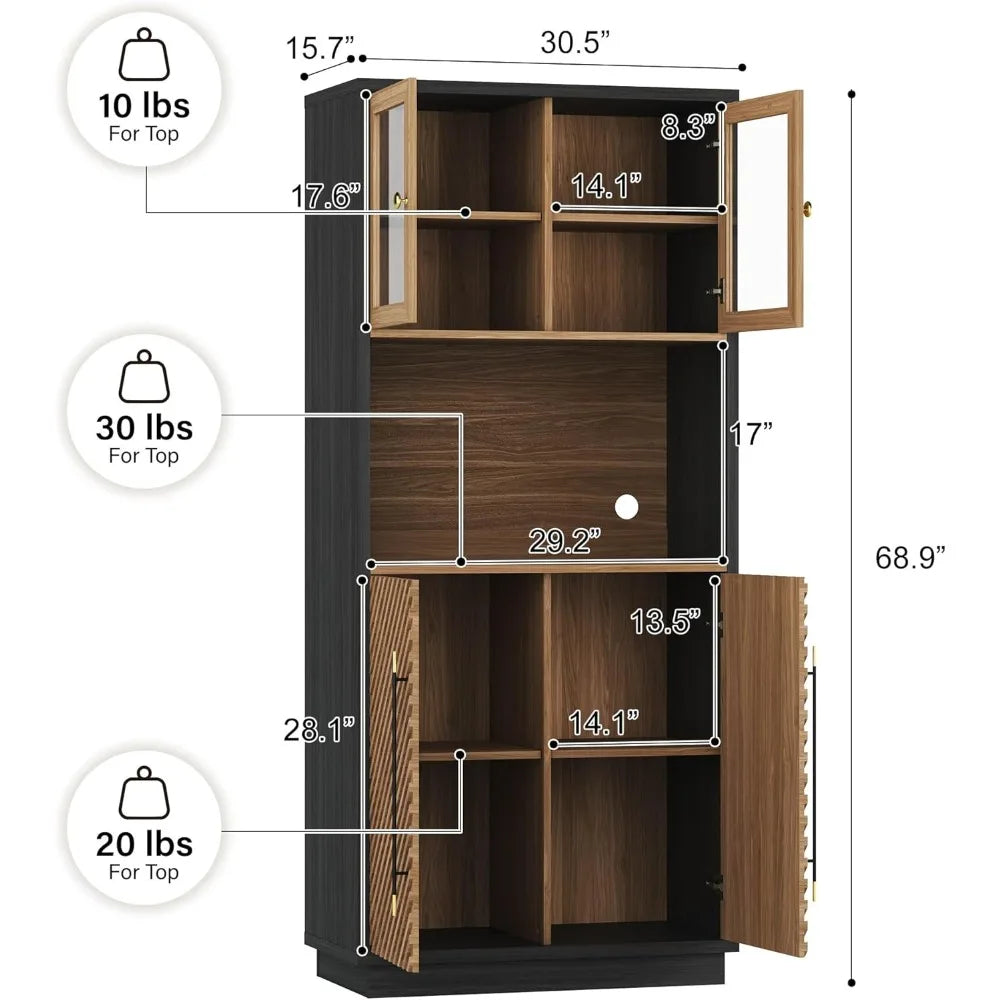 Tall Kitchen Pantry Cabinet Freestanding Hutch Adjustable Shelves Storage