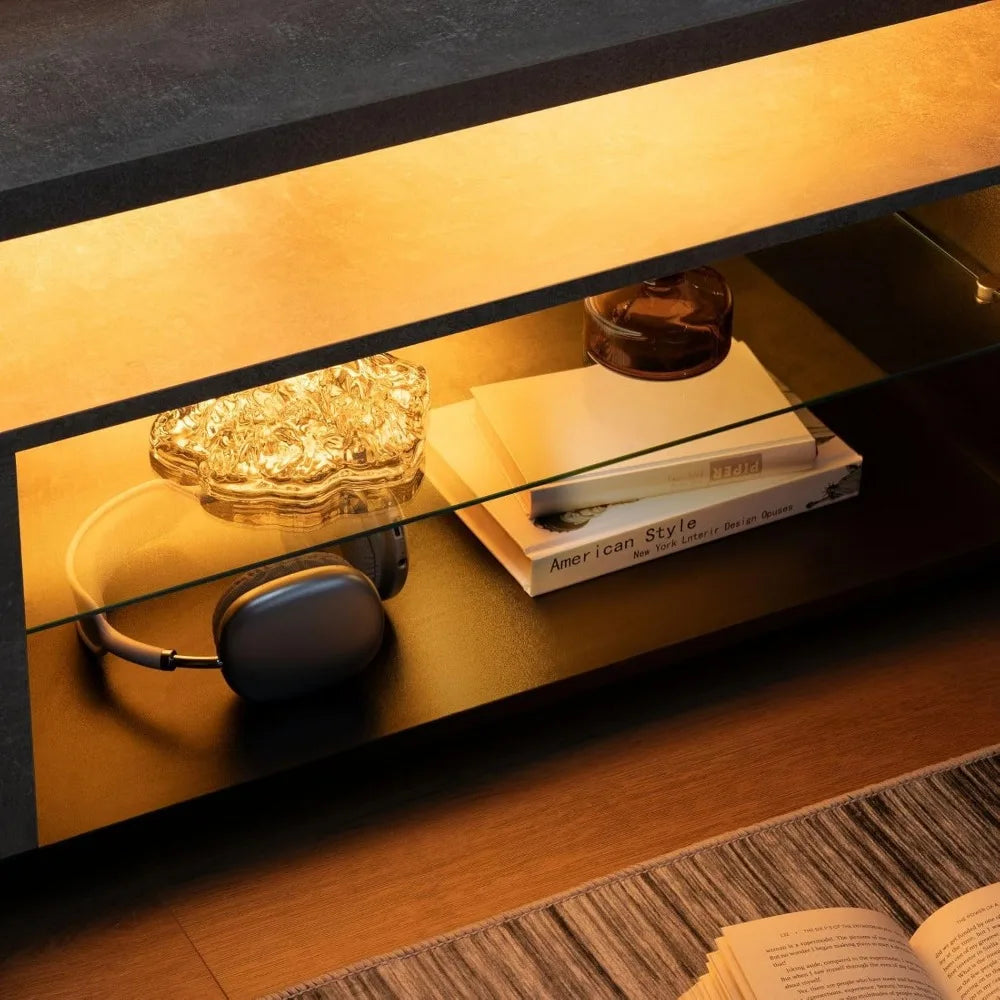 Grey LED TV Stand Modern Entertainment Center for 65 Inch TV