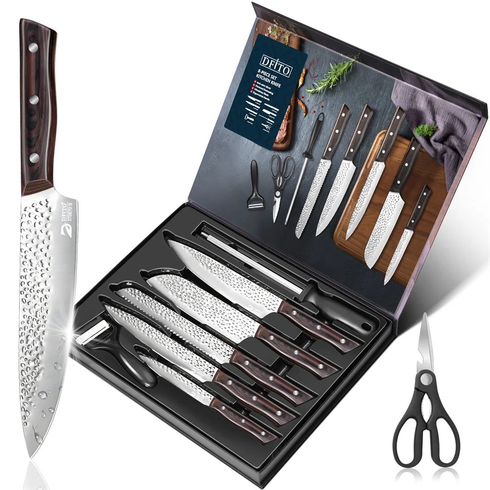 8pcs Chef Knife Set Hammer Pattern Sharp Blade Meat Salmon Slicing Knives