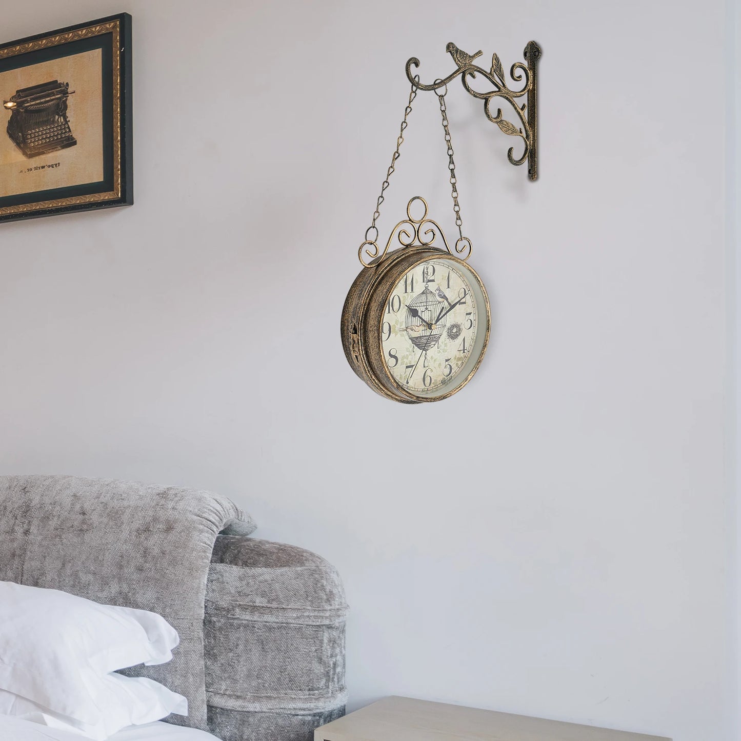 Double Sided Iron Wall Clock Vintage Round Design for Living Room Decor