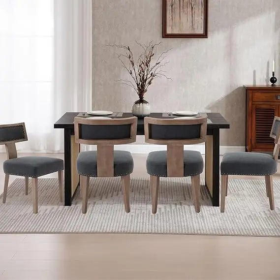 Farmhouse Dining Chairs Set of 4 Mid Century Modern Upholstered Rattan