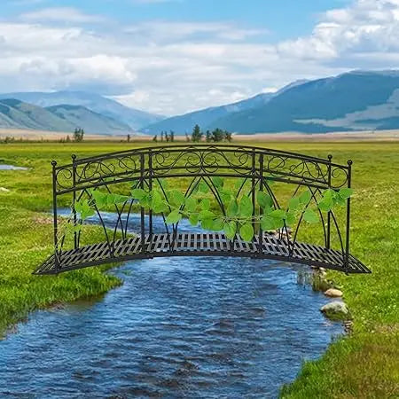 Ljustra 8FT Metal Arch Garden Bridge with Safety Guardrails for Outdoors