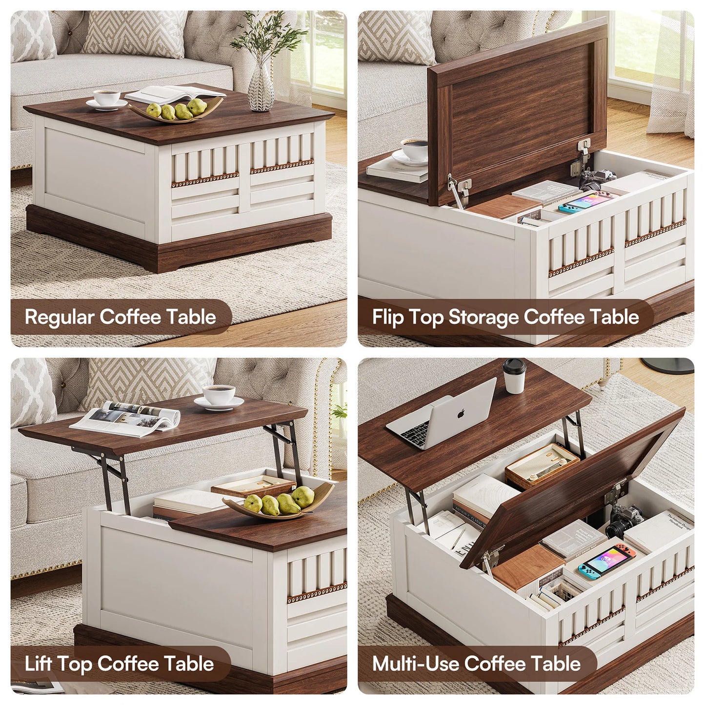 Farmhouse Lift Top Coffee Table with Hidden Storage for Living Room