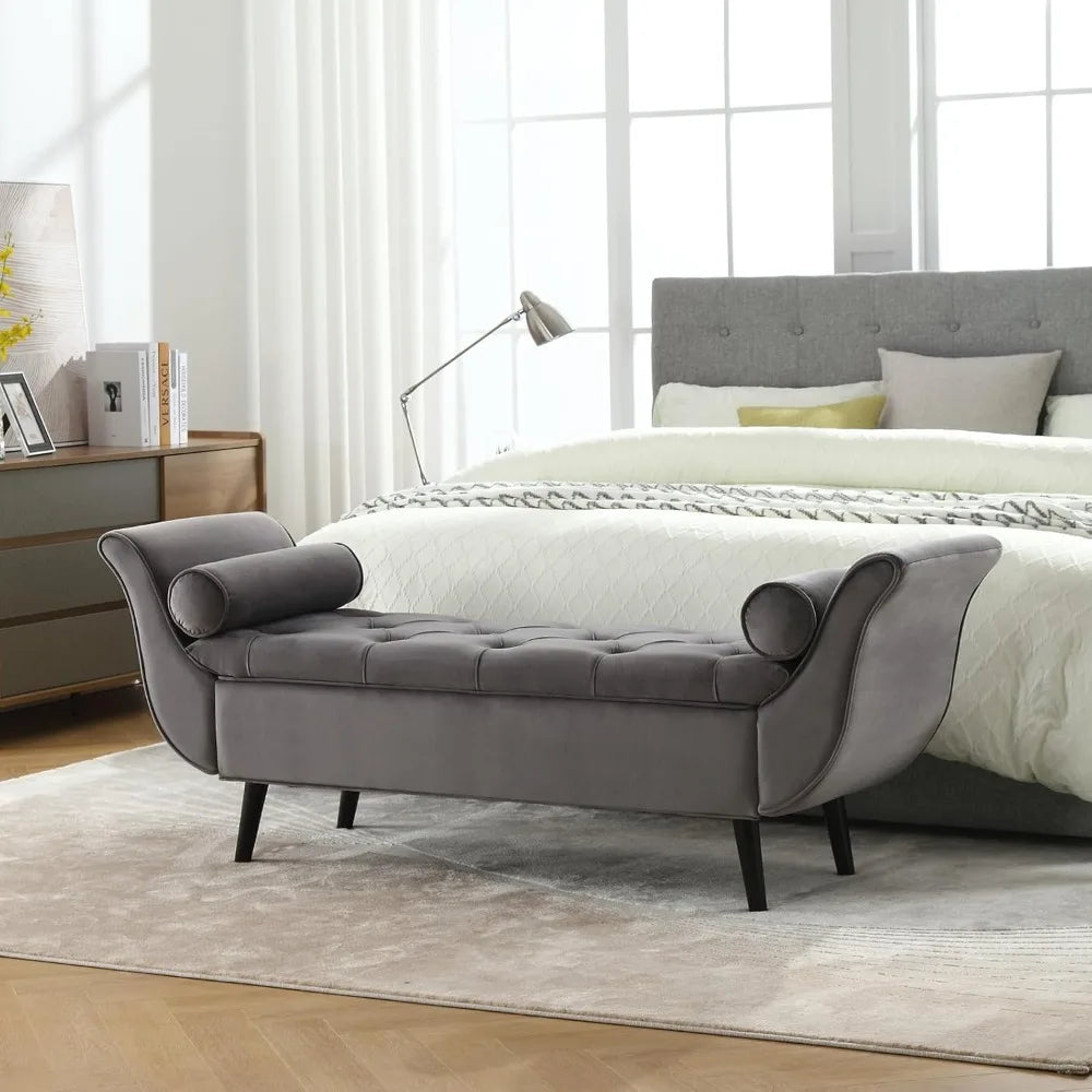 65 Inch Velvet Tufted Storage Bench Ottoman for Bedroom Entryway
