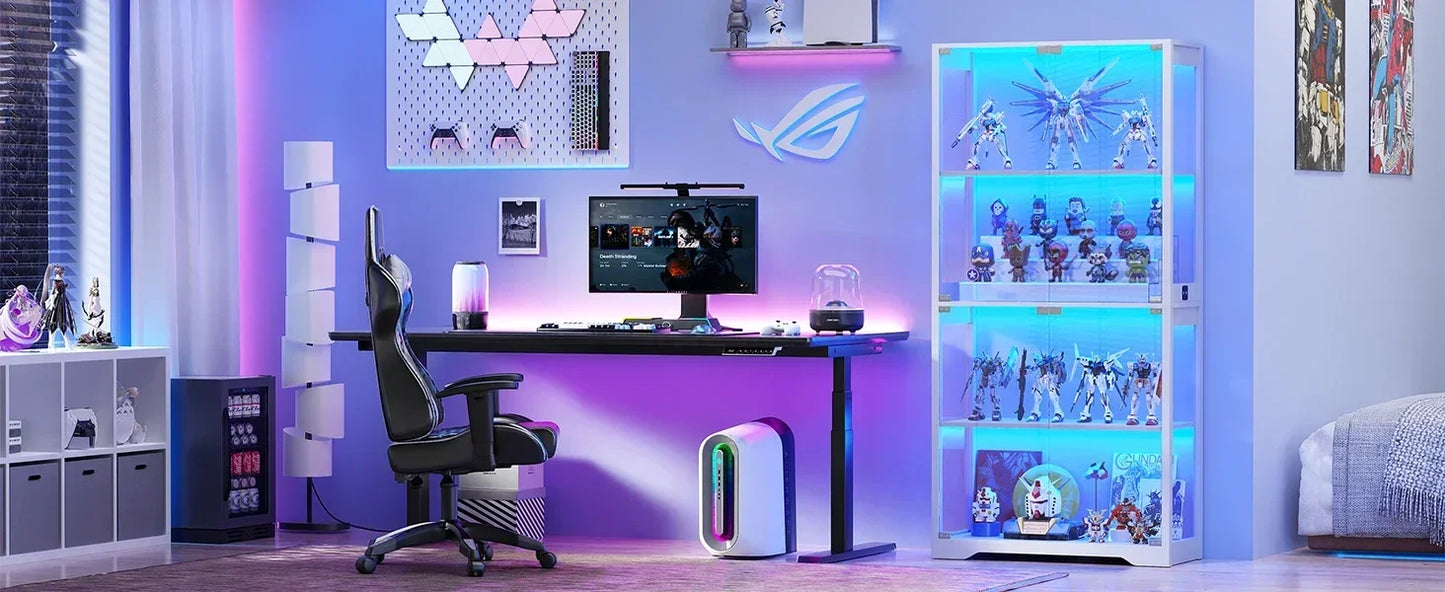 Display Cabinet 4-Tier Curio Cabinet Bookcase with LED Light for Collectibles