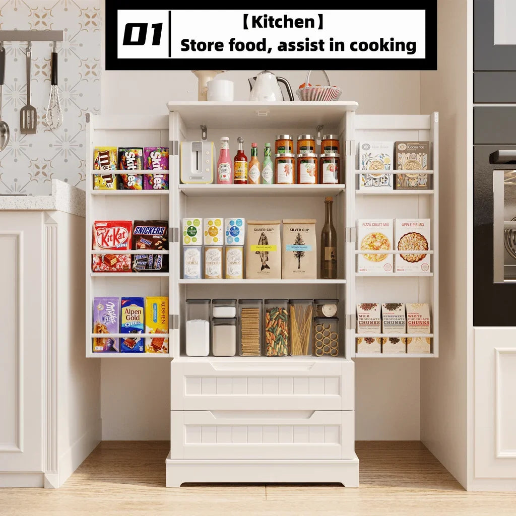 47 Inch Kitchen Pantry Cabinet Storage Organizer with Doors and Drawers