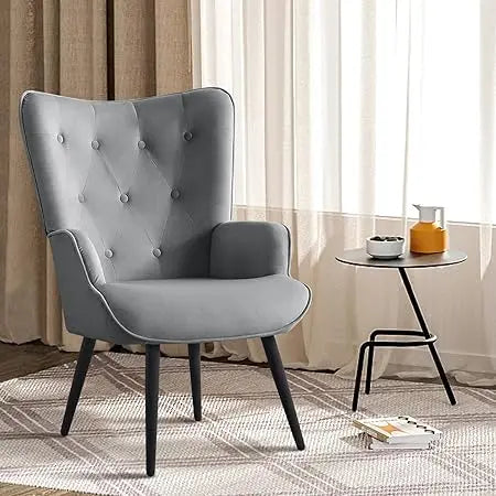 Grey Velvet Accent Chair Wingback Modern Living Room Furniture