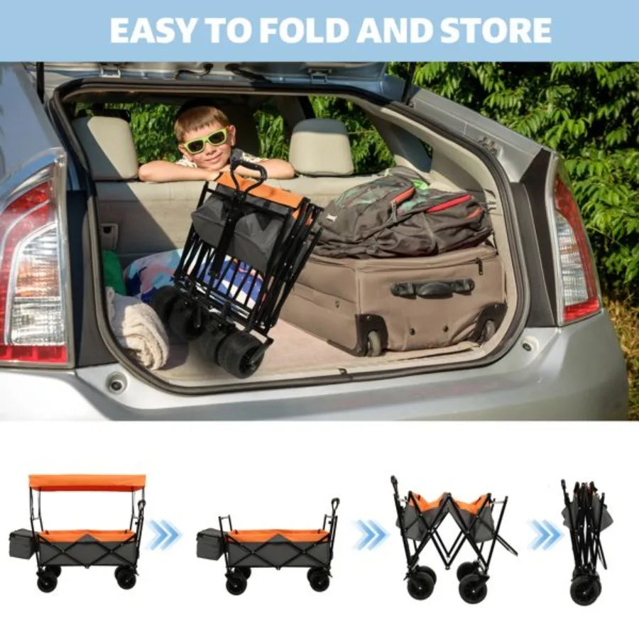 480Lbs Collapsible Wagon with Canopy All Terrain Lightweight Foldable