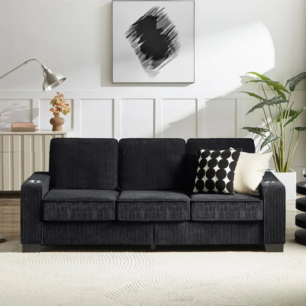 Ljustra Modern 3-Seater Corduroy Sofa for Living Room Office