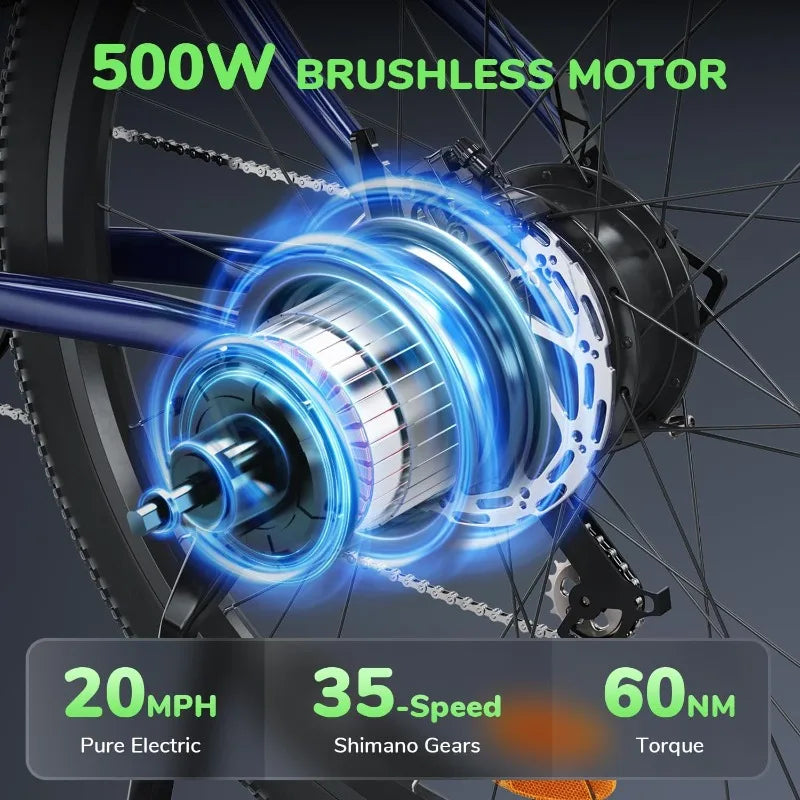 M10 500W Electric Mountain Bike 26" 20MPH Removable Battery Commuter