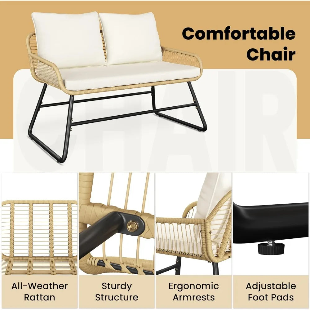 4 Piece Outdoor Wicker Patio Furniture Set Modern Bohemian Loveseat