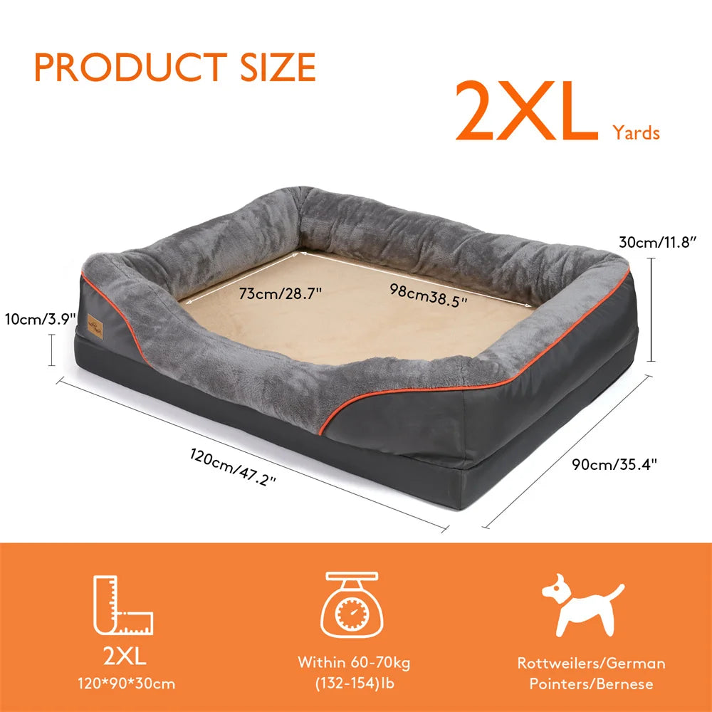 Jumbo Orthopedic Memory Foam Dog Bed Waterproof Removable Cover