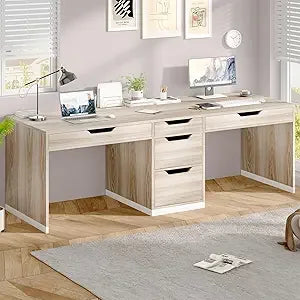 Two Person Desk with 5 Drawers Extra Long Computer Workstation